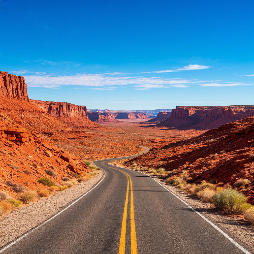 Desert highway view for american southwest road trip