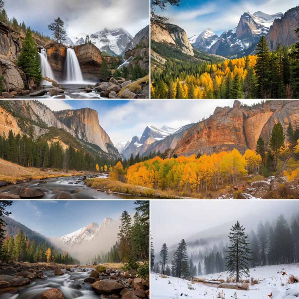 Five US national parks shown in ideal visiting seasons