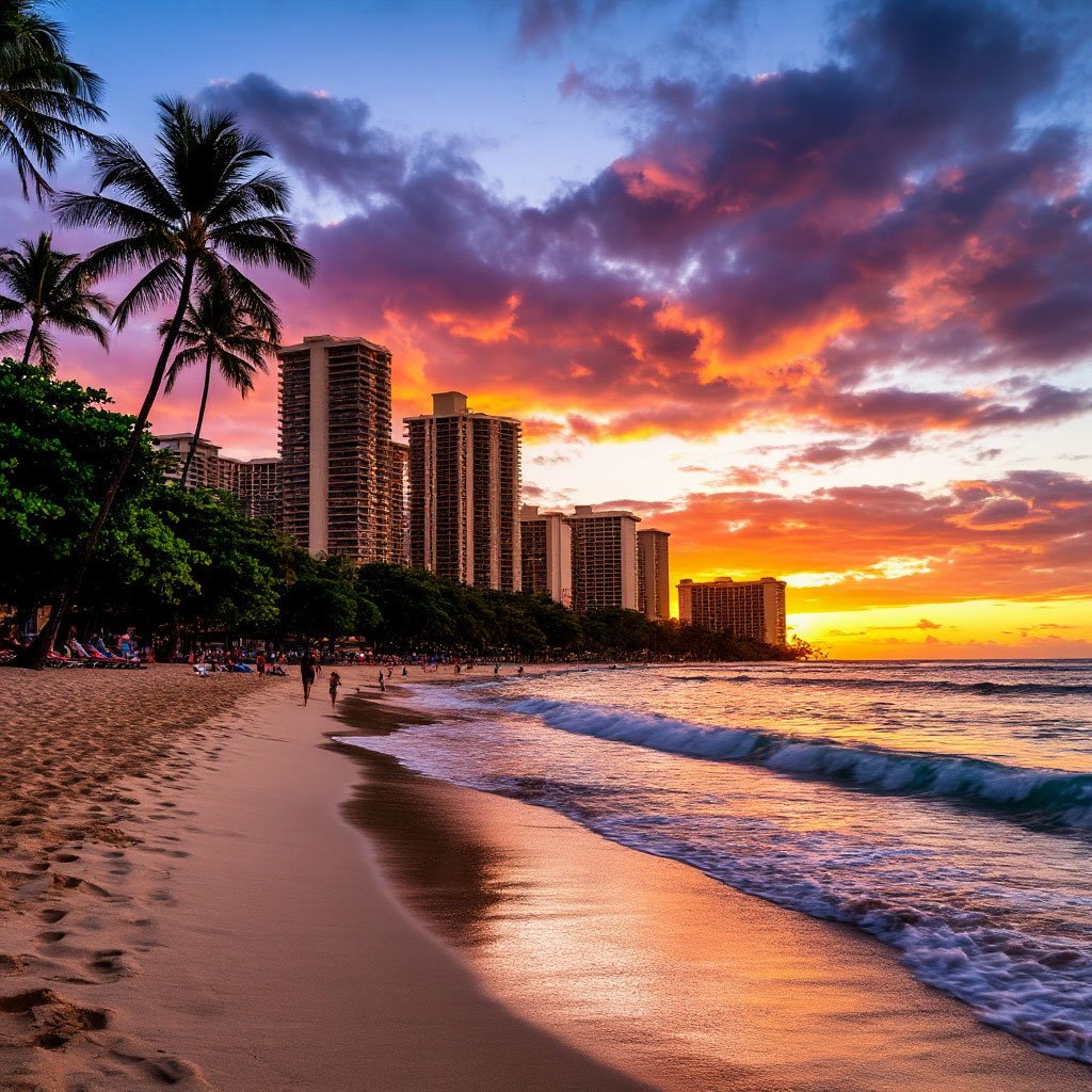 Oahu sunrise Waikiki beach