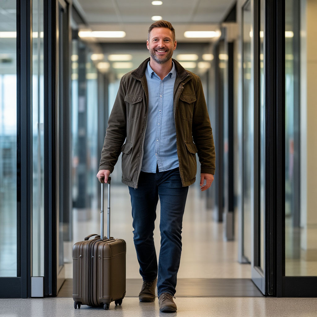 Traveler going through airport security smoothly