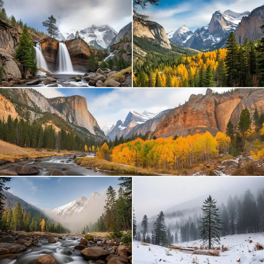 Five US national parks shown in ideal visiting seasons