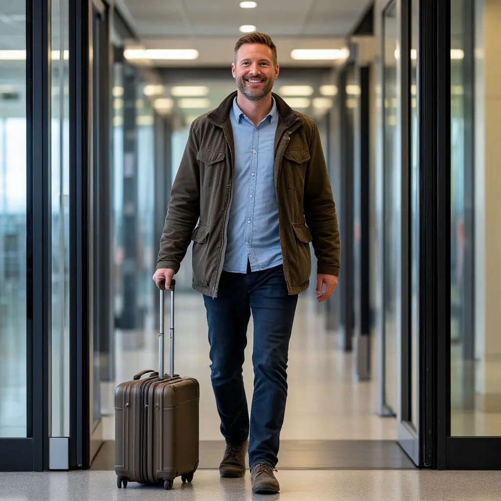 Traveler going through airport security smoothly